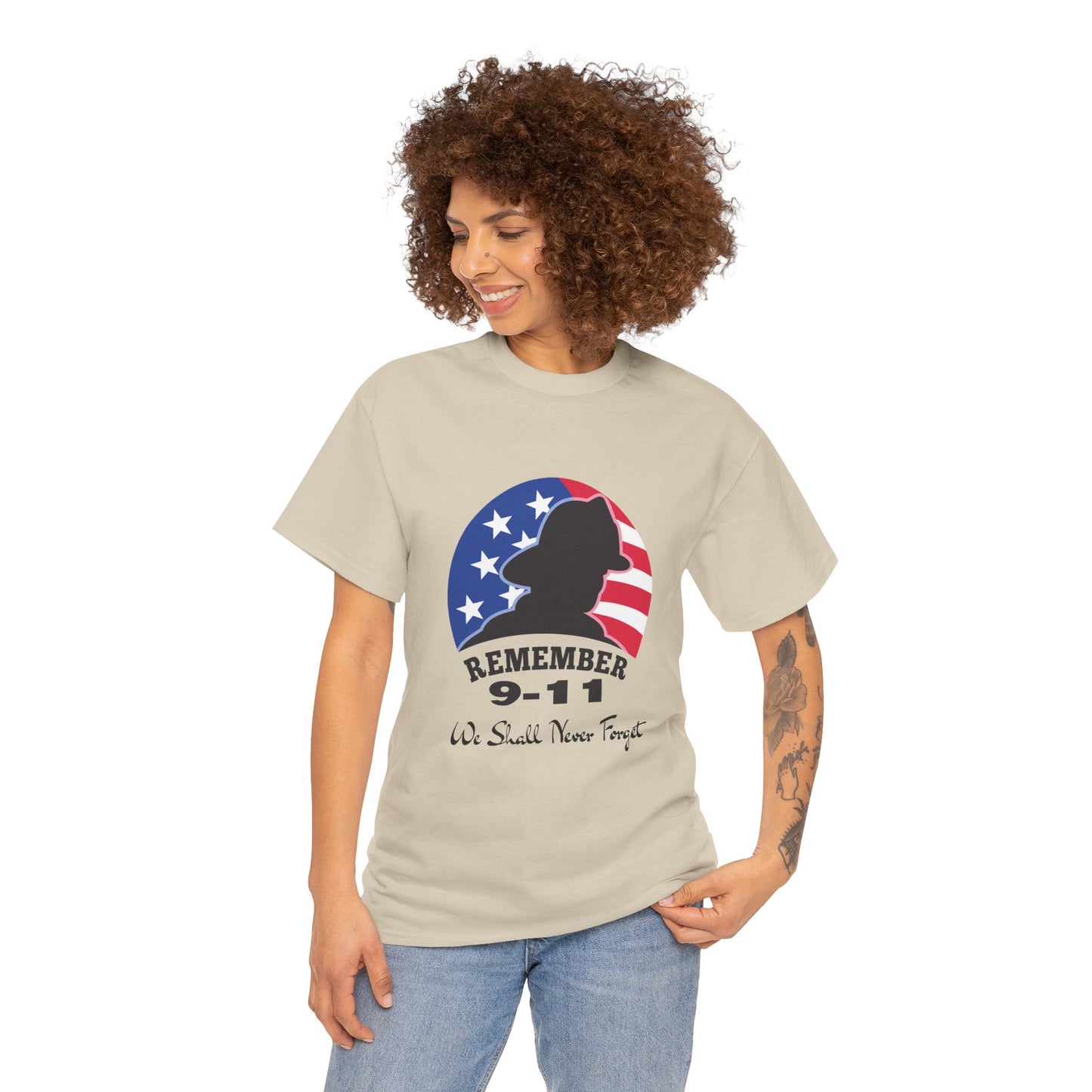 We Shall Never Forget 9/11 T-shirt, Unisex Heavy Cotton Tee, Veteran T-Shirt, Patriot Day Gift, Patriotic Shirt, D-Day Shirt, Twin Towers Tee