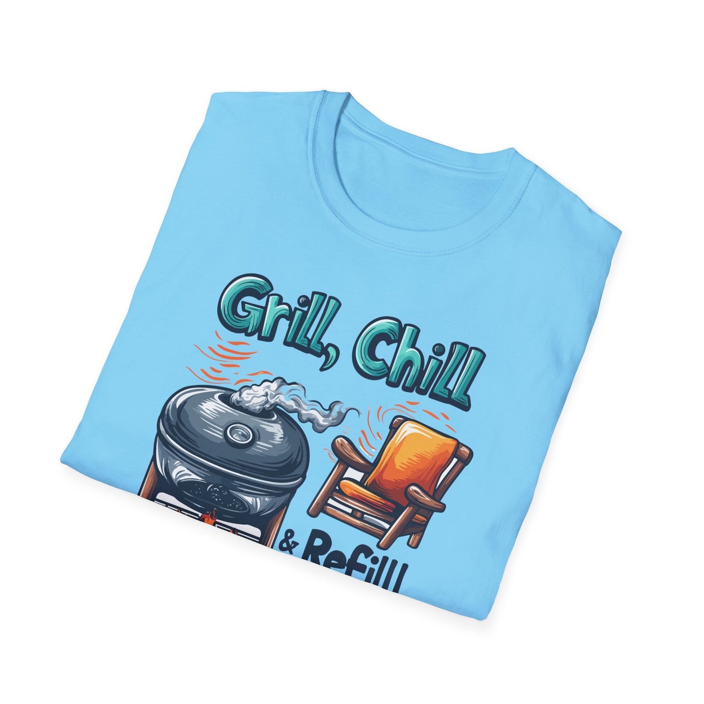 Grill, Chill With Coffee T-Shirt | Father's Day Gift | Unisex Tee for Dads | Comfortable Casual Wear | Gift for Dad | Fire Theme