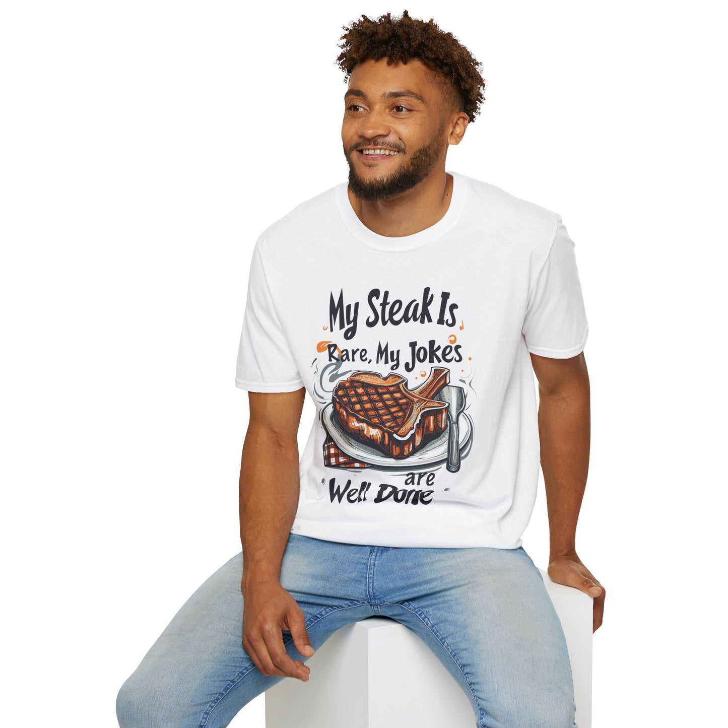 My Steak is Rare My Jokes Well Done T-Shirt | Father's Day Gift | Unisex Tee for Dads | Comfortable Casual Wear | Gift for Dad | Fire Theme