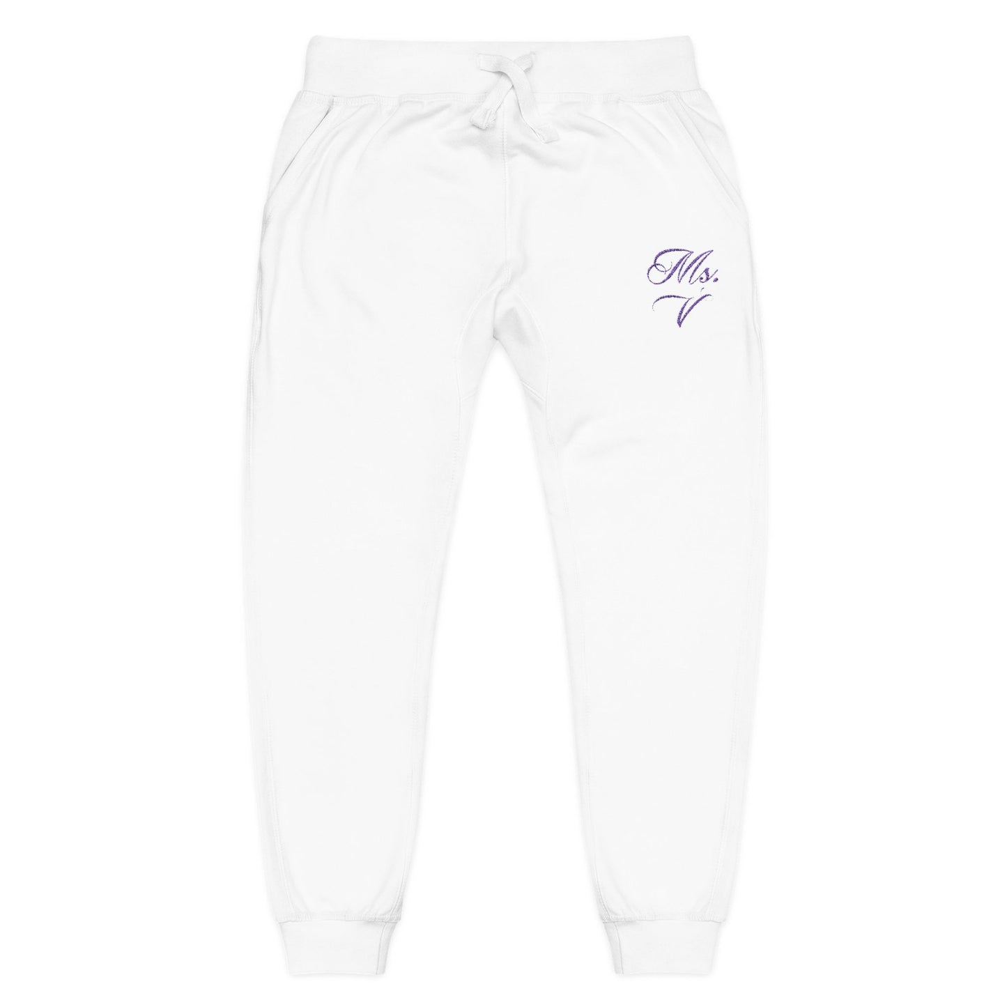 Embroidered Script Heart Sweatpants — Cozy White Fleece Joggers