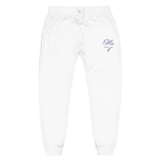 Embroidered Script Heart Sweatpants — Cozy White Fleece Joggers