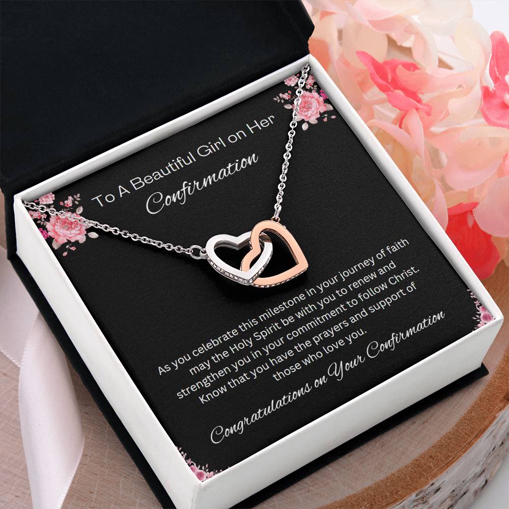 Interlocking Hearts Confirmation Necklace, Christian Gift, Gift from Godparent, Gift from Parent, Gift Necklace, Baptism Gift, First Communion, Faith, Christening, Confirmation, Confirmation Gift for Girls Catholic, Holy Confirmation for Girls