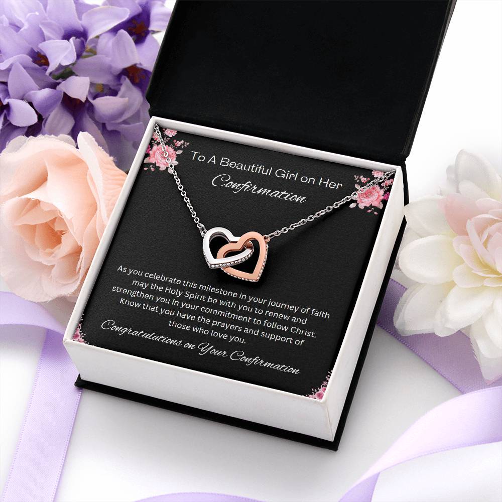 Interlocking Hearts Confirmation Necklace, Christian Gift, Gift from Godparent, Gift from Parent, Gift Necklace, Baptism Gift, First Communion, Faith, Christening, Confirmation, Confirmation Gift for Girls Catholic, Holy Confirmation for Girls