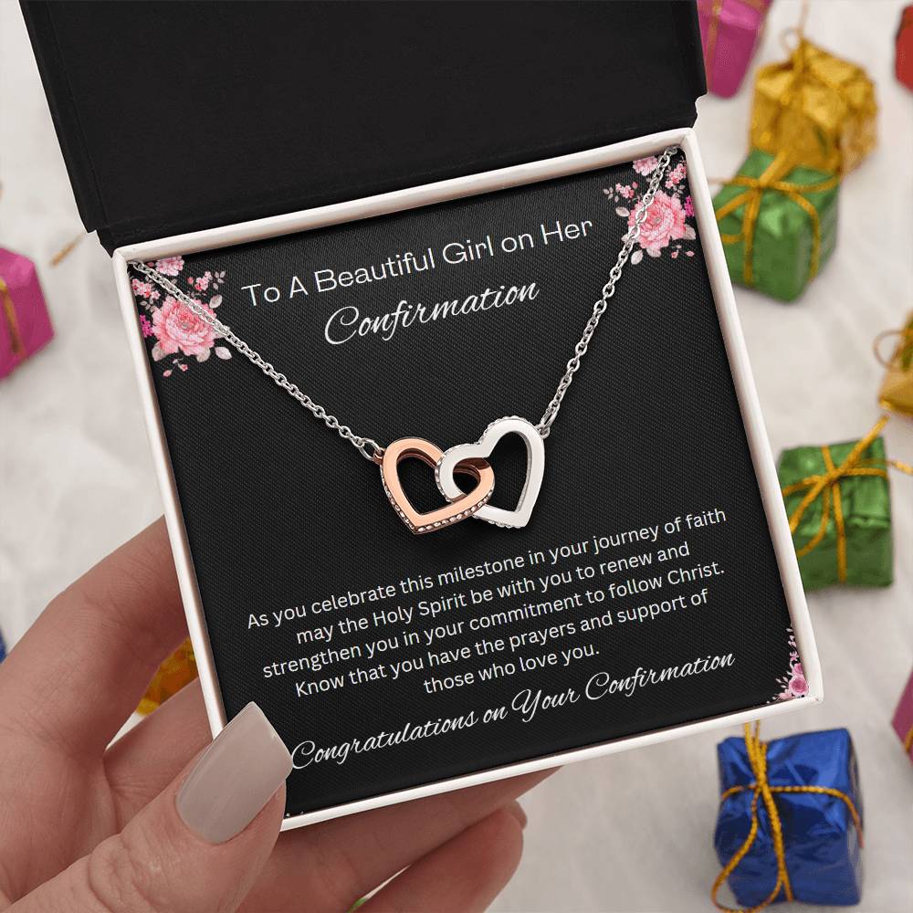 Interlocking Hearts Confirmation Necklace, Christian Gift, Gift from Godparent, Gift from Parent, Gift Necklace, Baptism Gift, First Communion, Faith, Christening, Confirmation, Confirmation Gift for Girls Catholic, Holy Confirmation for Girls