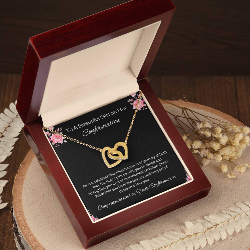 Interlocking Hearts Confirmation Necklace, Christian Gift, Gift from Godparent, Gift from Parent, Gift Necklace, Baptism Gift, First Communion, Faith, Christening, Confirmation, Confirmation Gift for Girls Catholic, Holy Confirmation for Girls