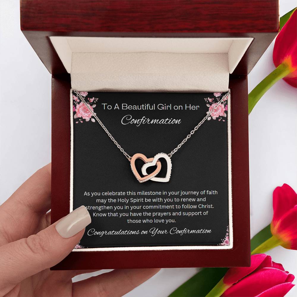 Interlocking Hearts Confirmation Necklace, Christian Gift, Gift from Godparent, Gift from Parent, Gift Necklace, Baptism Gift, First Communion, Faith, Christening, Confirmation, Confirmation Gift for Girls Catholic, Holy Confirmation for Girls