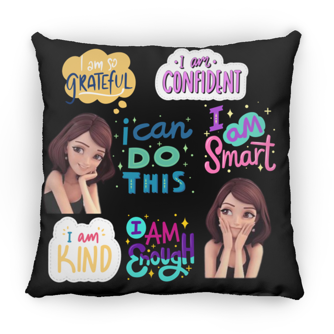 I Am Grateful. I Am Confident. Large Square Pillow