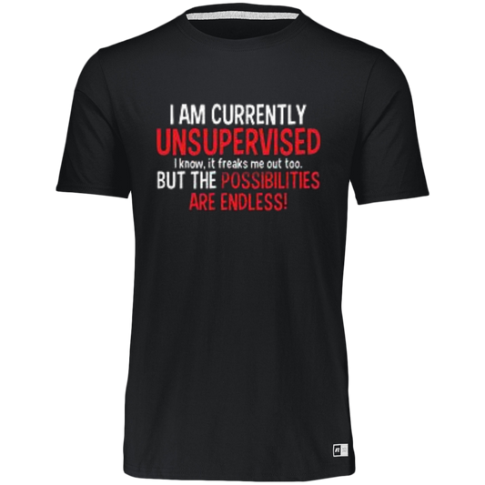 I Am Currently Unsupervised Unisex Essential Dri-Power Tee, Funny Novelty Unisex T-Shirt or Crew Neck T-Shirt