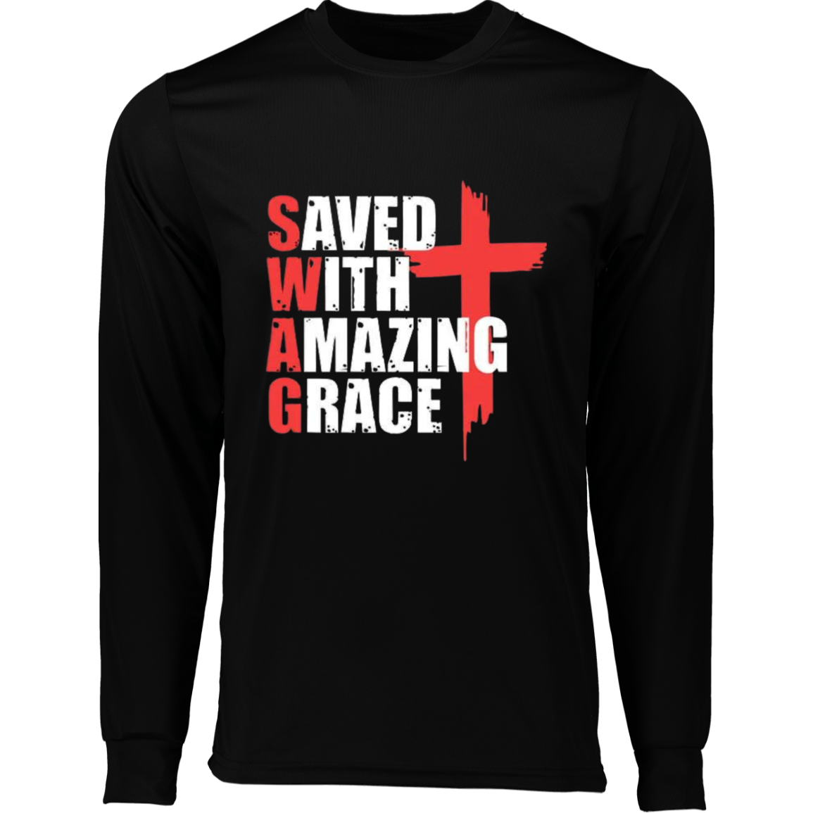 Saved With Amazing Grace Long Sleeve Moisture-Wicking Tee, Long Sleeve Tee, T-Shirt, Men's Crewneck, Unisex Fit