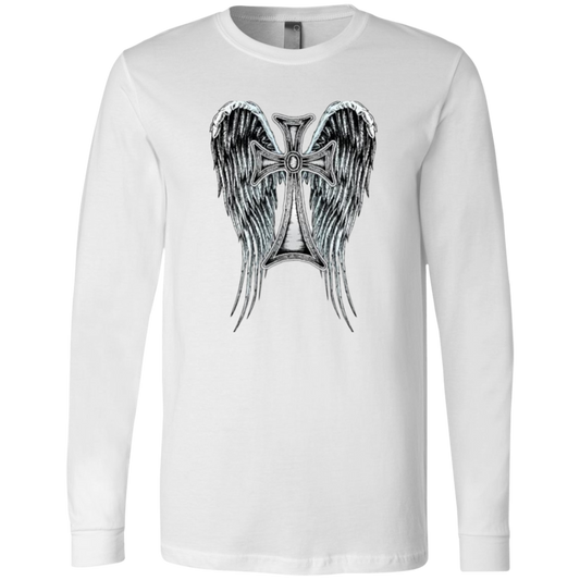 Heraldic Wing cross Men's Jersey LS T-Shirt, Men's Long Sleeve Crewneck, Men's Long Sleeve T-Shirt, Crewneck Shirt