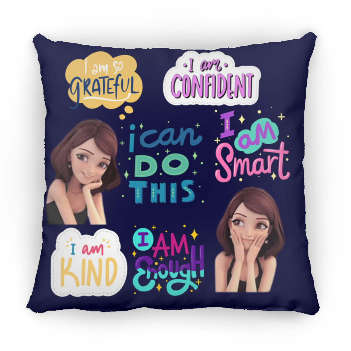 I Am Grateful. I Am Confident. Large Square Pillow