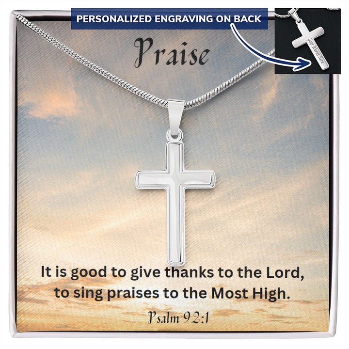 Praise Personalized Stainless Steel Cross Necklace, Cross Pendant, Holy Confirmation, Gift from Godparent, Gift from Parents, Confirmation Necklace, Baptism Gift, First Communion, Faith, Christening, Confirmation, Cross Necklace