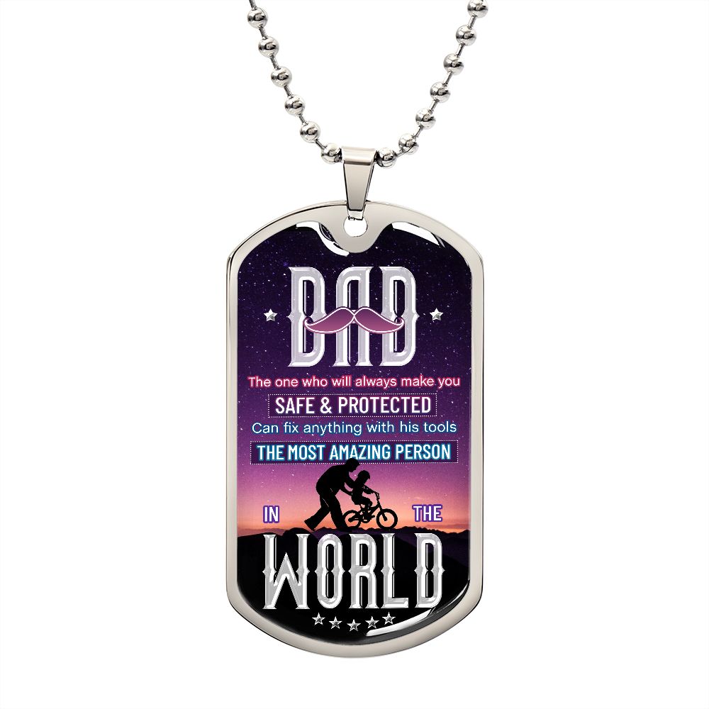 Dad The One Who Will Always Make You Safe and Protected Dog Tag, Dad Gift, Men's Gift, Gift for Him, Gift From Son, Gift from Daughter, Dog Tag for Dad, Father’s Day Gift