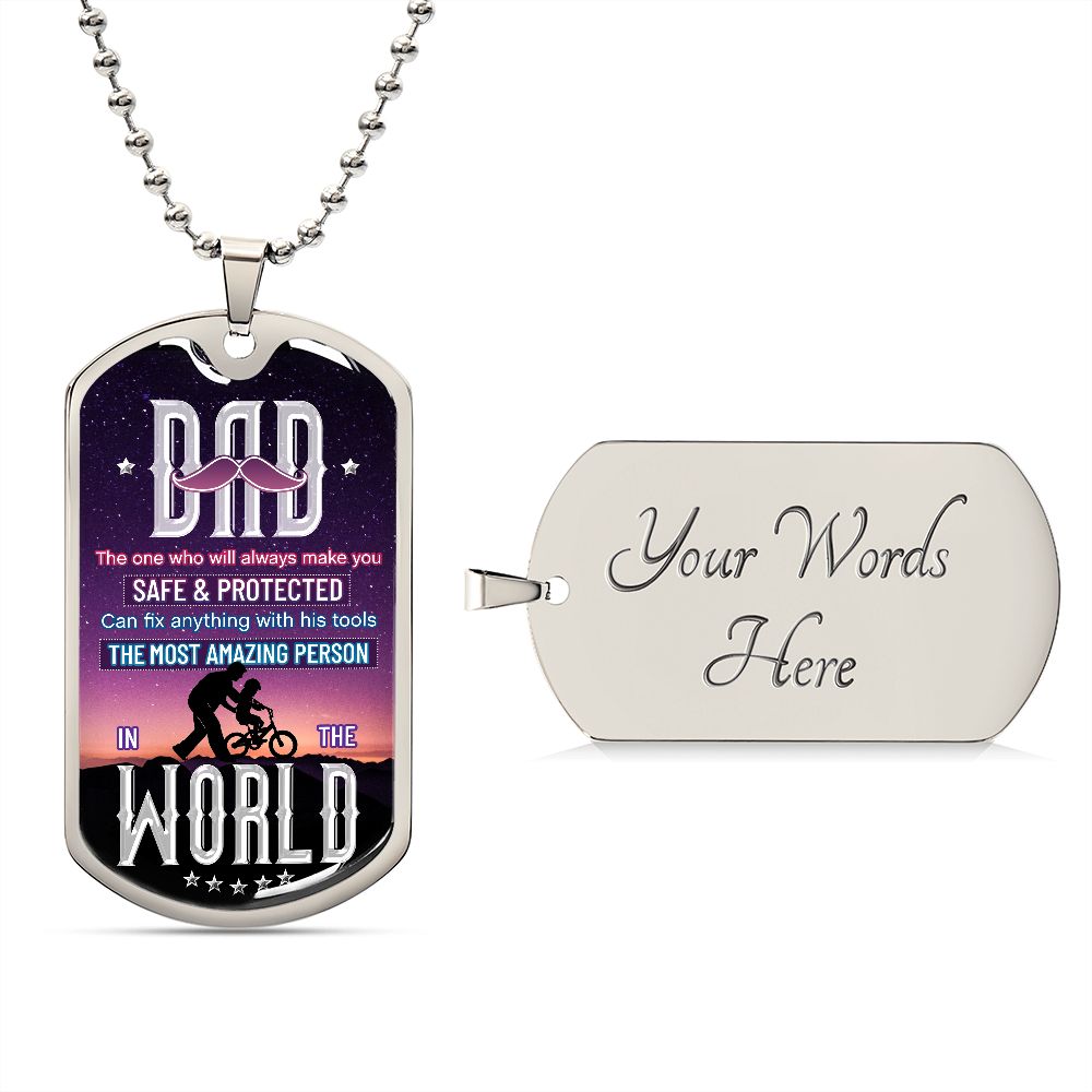 Dad The One Who Will Always Make You Safe and Protected Dog Tag, Dad Gift, Men's Gift, Gift for Him, Gift From Son, Gift from Daughter, Dog Tag for Dad, Father’s Day Gift