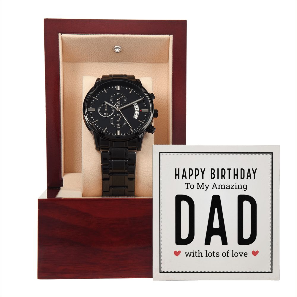 Black Chronograph Watch + MC (No Engraving), Dad Gift, Men's Gift, Gift for Him, Gift From Son, Gift from Daughter, Watch for Dad, Dad Birthday Gift,
