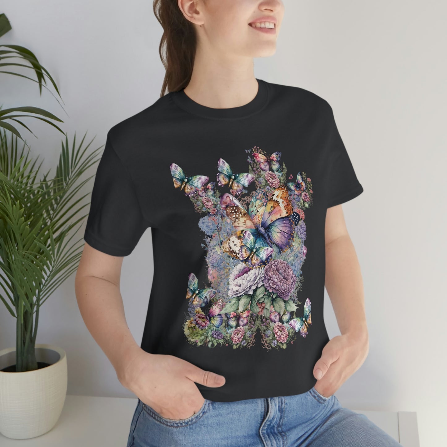 Butterfly Unisex Jersey Short Sleeve Tee, With Butterfly, Entomology Butterfly, Chalcedony Butterfly, Amalee Butterfly, Colorful Butterfly Shirt