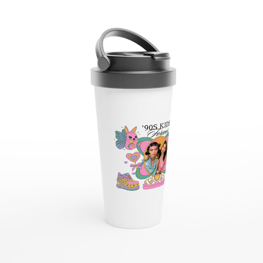 90s Kids White 15oz Stainless Steel Travel Mug